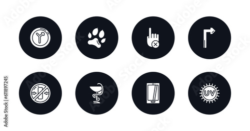 symbol for mobile filled icons set. filled icons such as junction, pet, no touch, turn, no packing, phary, smarthphone, uv ray warning vector.