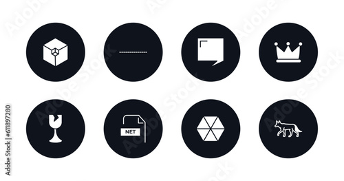 symbol for mobile filled icons set. filled icons such as framework, cut here, speech bubble black, prince crown, breakeable, net contents, poligon, jackal vector.