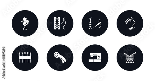 symbol for mobile filled icons set. filled icons such as sewing craft, seam, stiching, suture, of pins, rotary, new sewing hine, handloom vector.