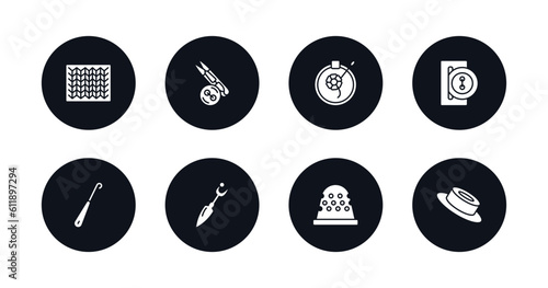 symbol for mobile filled icons set. filled icons such as knit, sewing tools, embroidery, buttonhole, crochet, seam ripper, thimble, grommet vector.