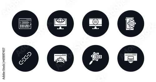 symbol for mobile filled icons set. filled icons such as compiler, seo monitoring, computing, mobile development, hyperlink, seo tools, seo configuration, css vector.