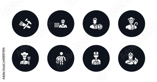 symbol for mobile filled icons set. filled icons such as carpenter, librarian, accountant, pensioner, cooker, basketball player, photographer, firefighter vector.