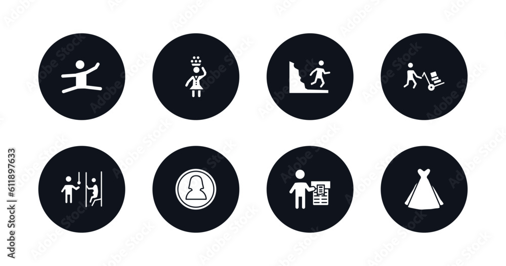 symbol for mobile filled icons set. filled icons such as gymnast girl, woman carrying, waves danger, worker loading, pregnant priority, woman profile, ticket hine, bride dress vector. symbol for mobile filled icons set. filled icons such as gymnast girl, woman carrying, waves danger, worker loading, pregnant priority, woman profile, ticket hine, bride dress vector.