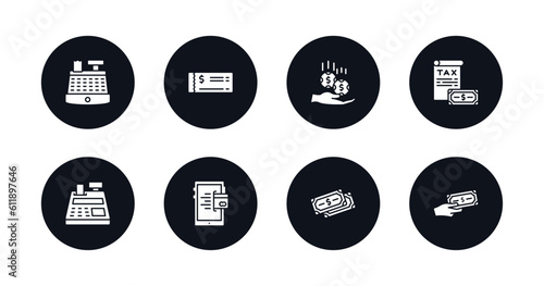 symbol for mobile filled icons set. filled icons such as cashier hine, cheque, financial, taxes, cash register, mobile payment, dollar, payment vector.