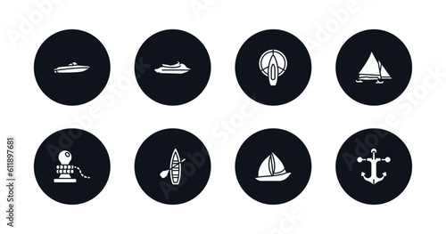 symbol for mobile filled icons set. filled icons such as speedboat, watercraft, port and starboard, iceboat, rope tied, skiff, windsail, marine vector.