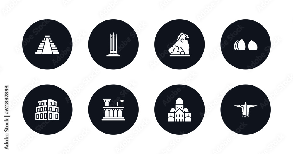 symbol for mobile filled icons set. filled icons such as maya pyramid, circle, imperial guardian lion, al shaheed monument, pula arena, roman theatre of merida, , symbol for mobile filled icons set. filled icons such as maya pyramid, circle, imperial guardian lion, al shaheed monument, pula arena, roman theatre of merida, ,