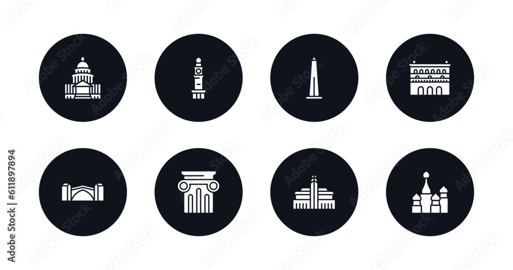 symbol for mobile filled icons set. filled icons such as united states capitol, clock tower, obelisk of bue aires, lonja of zaragoza, stari most, greek column, hassan mosque, russia vector. symbol for mobile filled icons set. filled icons such as united states capitol, clock tower, obelisk of bue aires, lonja of zaragoza, stari most, greek column, hassan mosque, russia vector.