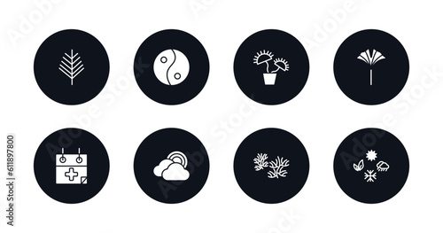 symbol for mobile filled icons set. filled icons such as yew leaf, asian, carnivorous plant, ginkgo, treatments, rainbow behind a cloud, escuamiforme, season vector.