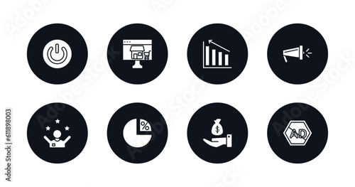 symbol for mobile filled icons set. filled icons such as on, online store, diagrams, campaign, motivation, ratio, sales, ad blocker vector.