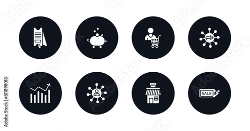 symbol for mobile filled icons set. filled icons such as eticket, pig bank, consumer, viral, performance, affiliate, shop, sale vector.