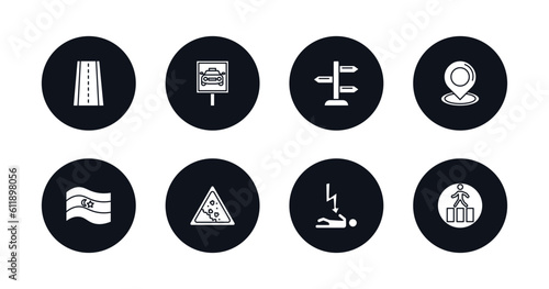 symbol for mobile filled icons set. filled icons such as street, taxi stop, vintage, locator, flags, land slide, electrocution risk, crossing road caution vector.