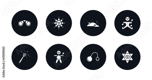 symbol for mobile filled icons set. filled icons such as handcuffs, ritual, dust, voodoo, magic, voodoo doll, fetters, esoteric vector.