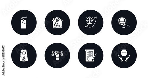 symbol for mobile filled icons set. filled icons such as bargain, real estate law, environmental law, diploy, attorney, roman law, contract qualified protection vector.