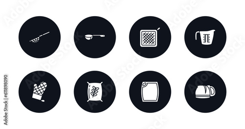symbol for mobile filled icons set. filled icons such as strainer, scoop, kitchen mitten, measuring cup, mitten, flour, cutting board, coffee pot vector.