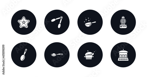symbol for mobile filled icons set. filled icons such as trivet, tongs, wok, waffle iron, tablespoon, teaspoon, tureen, yogurt maker vector.