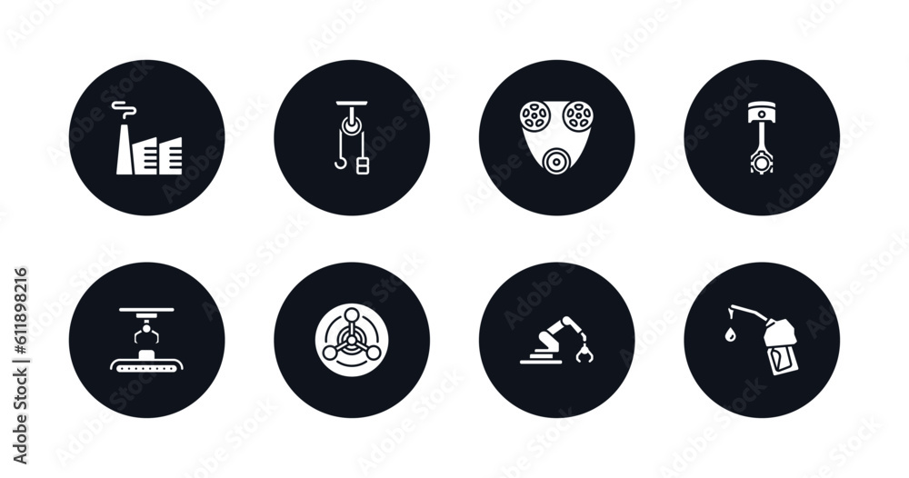 symbol for mobile filled icons set. filled icons such as geothermal, sheave, timing belt, piston, hinery, chemical weapon, robotic arm,, fuel filling vector. symbol for mobile filled icons set. filled icons such as geothermal, sheave, timing belt, piston, hinery, chemical weapon, robotic arm,, fuel filling vector.