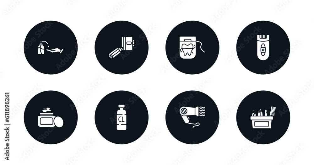 symbol for mobile filled icons set. filled icons such as gel, appointment book, flossing, epilator, face cream, chlorine, dryer, hygiene kit vector. symbol for mobile filled icons set. filled icons such as gel, appointment book, flossing, epilator, face cream, chlorine, dryer, hygiene kit vector.