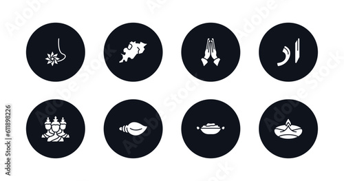 symbol for mobile filled icons set. filled icons such as navratri, odisha, namaste, urdu, brahma, biju janata dal, curry, diwali lamp vector.