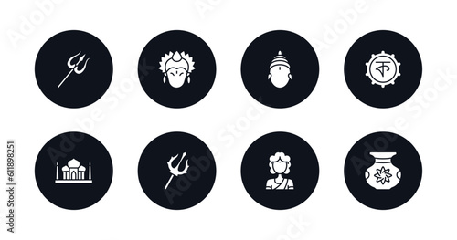 symbol for mobile filled icons set. filled icons such as shaivism, krishna, sarai, bengali language, taj mahal, trisul, woman, ugadi vector.
