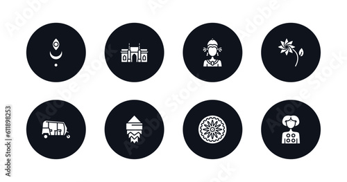 symbol for mobile filled icons set. filled icons such as devi, gate of india, indra, lakshmi, tuk tuk, kandeel, ashoka, kali vector.