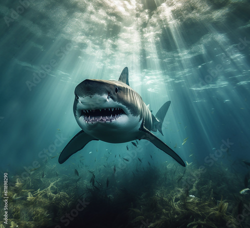 Great White Shark Close up Shot Underwater. © Nadezda Ledyaeva