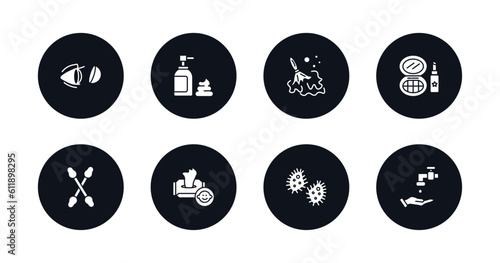 symbol for mobile filled icons set. filled icons such as lens, shaving gel, wet cleaning, cosmetics, cotton swabs, baby wipe, microbes, scrub up vector.