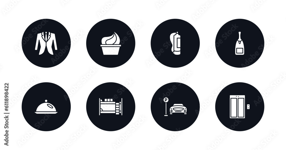 symbol for mobile filled icons set. filled icons such as suits, frozen yogurt, fire extinguisher, champagne, restaurant tray, bunk, parking, elevator vector. symbol for mobile filled icons set. filled icons such as suits, frozen yogurt, fire extinguisher, champagne, restaurant tray, bunk, parking, elevator vector.