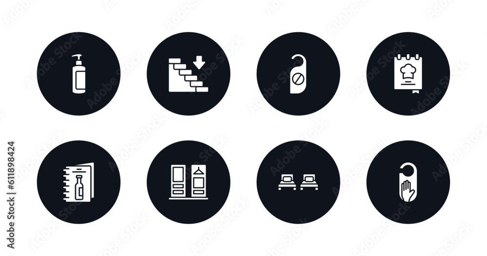 symbol for mobile filled icons set. filled icons such as lotion, go down, doorknob, cookbook, wine menu, checkroom, beds, do not disturb vector. symbol for mobile filled icons set. filled icons such as lotion, go down, doorknob, cookbook, wine menu, checkroom, beds, do not disturb vector.