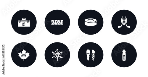 symbol for mobile filled icons set. filled icons such as medical kit, hockey pitch, puck, emblem, maple leaf, snowflake, shin, drink vector.