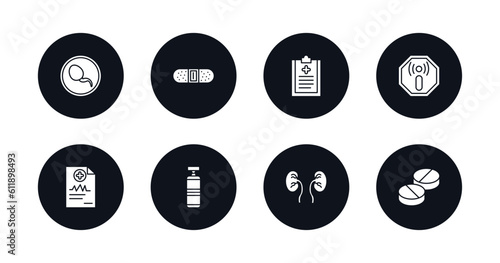 symbol for mobile filled icons set. filled icons such as spermatozoon, band aid, medical checklist, non ionizing radiation, medical report, punching bag, urology, pills vector.