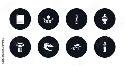 symbol for mobile filled icons set. filled icons such as report, viking ship, pillars, vase, column, diaur, wheelbarrow, mummy vector.