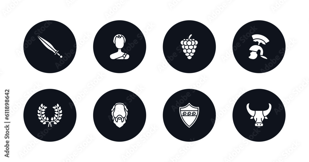 symbol for mobile filled icons set. filled icons such as xifos, alexander the great, grapes bunch, armor, laurel, socrates, aspis, minotaur vector.