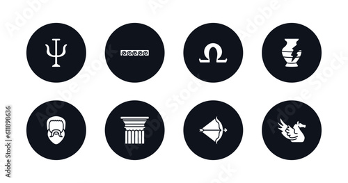 symbol for mobile filled icons set. filled icons such as psi, greek ornament, omega, broken amphora, plato, pillar, artemis, pegasus vector.