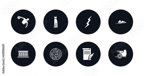 symbol for mobile filled icons set. filled icons such as sports games, robe, zeus, , parthenon, labyrinth, letter quill, chariot vector.
