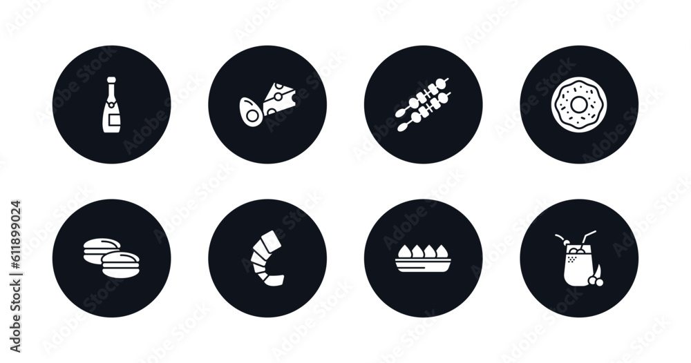 symbol for mobile filled icons set. filled icons such as champagne bottle, dairy, kebab, donuts, arons, shrimps, fried tofu curd balls, fresh smoothie vector. symbol for mobile filled icons set. filled icons such as champagne bottle, dairy, kebab, donuts, arons, shrimps, fried tofu curd balls, fresh smoothie vector.
