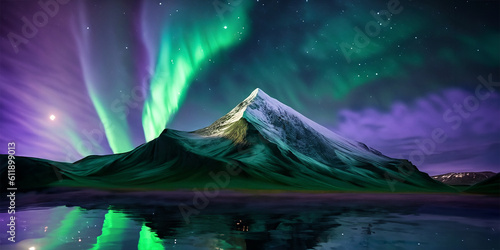 Majestic Nightscapes: Mountains, Northern Lights, and the Celestial Symphony with Generative AI technology