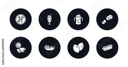 symbol for mobile filled icons set. filled icons such as no eating, milk shake, sippy cup, butter, time to have a break, worms, slot, hotdog and bread vector.