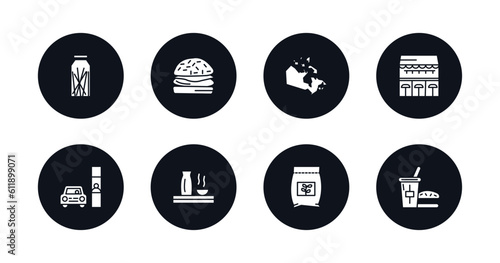 symbol for mobile filled icons set. filled icons such as spaguetti, burguer, canadian, cafe bar, drive through, sake, fodder, fast food restaurant vector.