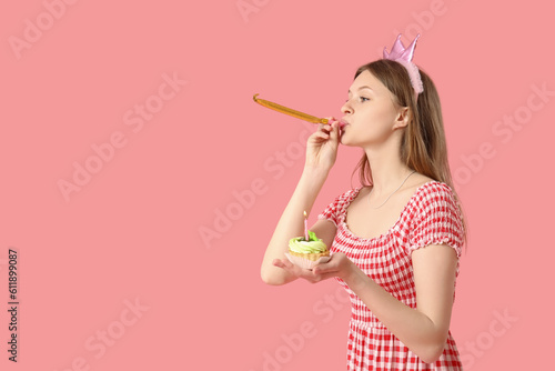 Pretty young woman with bir...