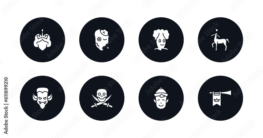symbol for mobile filled icons set. filled icons such as queen, zombie, talking tree, centaur, dracula, jolly roger, elf, fanfare vector. symbol for mobile filled icons set. filled icons such as queen, zombie, talking tree, centaur, dracula, jolly roger, elf, fanfare vector.