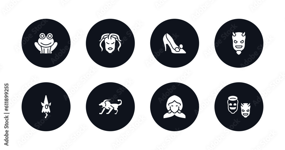 symbol for mobile filled icons set. filled icons such as toad, female medusa, cinderella shoe, evil, karakasakozou, chimera, little red riding hood, antagonist vector. symbol for mobile filled icons set. filled icons such as toad, female medusa, cinderella shoe, evil, karakasakozou, chimera, little red riding hood, antagonist vector.