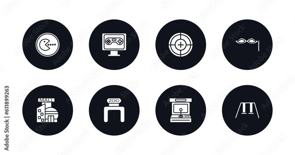 symbol for mobile filled icons set. filled icons such as game, pc game, shooting game, masquerade, mall, zoo, arcade hine, swing vector. symbol for mobile filled icons set. filled icons such as game, pc game, shooting game, masquerade, mall, zoo, arcade hine, swing vector.