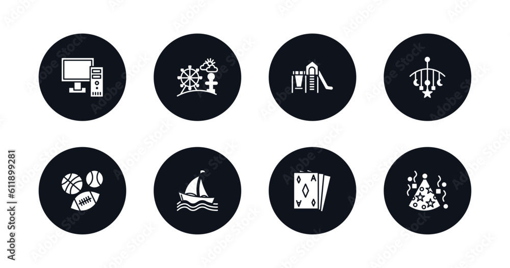 symbol for mobile filled icons set. filled icons such as pc, amusement park, playground, childhood, sports ball, sailing boat, ace of diamonds, party hat vector. symbol for mobile filled icons set. filled icons such as pc, amusement park, playground, childhood, sports ball, sailing boat, ace of diamonds, party hat vector.