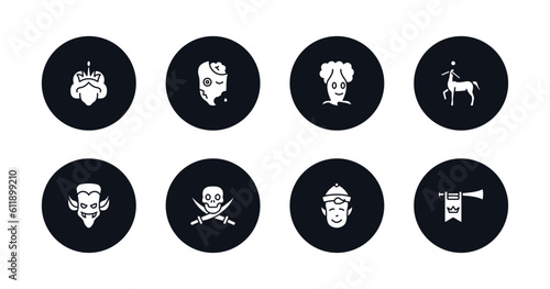 symbol for mobile filled icons set. filled icons such as queen, zombie, talking tree, centaur, dracula, jolly roger, elf, fanfare vector.