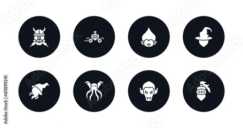 symbol for mobile filled icons set. filled icons such as dwarf, cinderella carriage, troll, wicked, witch, cthulhu, vampire, knight vector.