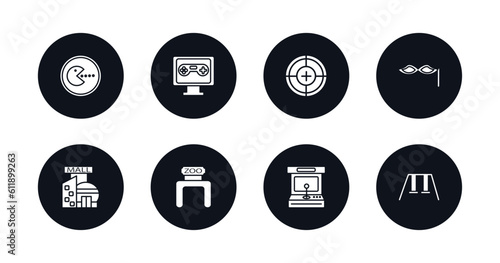 symbol for mobile filled icons set. filled icons such as game, pc game, shooting game, masquerade, mall, zoo, arcade hine, swing vector.