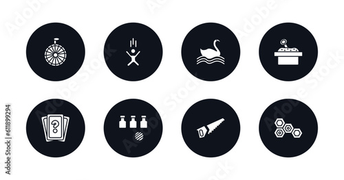 symbol for mobile filled icons set. filled icons such as spinning wheel, jump, swan boat, sandbox, memory board games, bottles ball, sawing, game with hexagons vector.