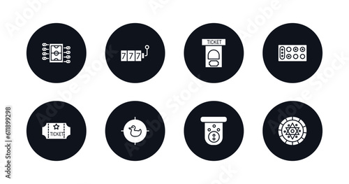symbol for mobile filled icons set. filled icons such as table soccer, jackpot, ticket booth, mancala, gold ticket, duck shooting, skee ball, chinese checkers vector.