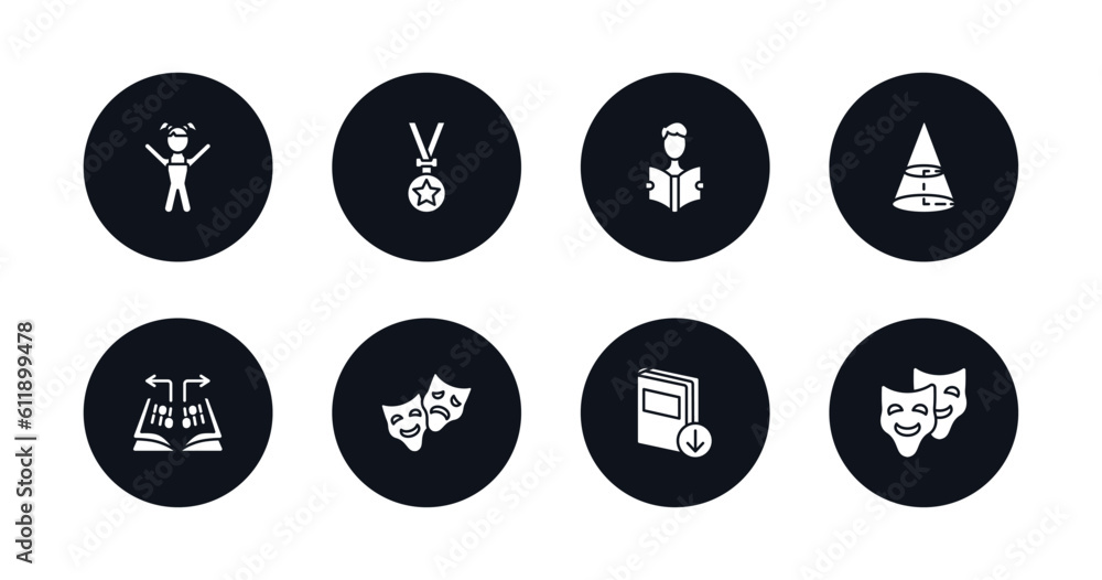 symbol for mobile filled icons set. filled icons such as kids, medallion, man reading, cone geometrical, data funnelling, drama, download book, comedy mask vector. symbol for mobile filled icons set. filled icons such as kids, medallion, man reading, cone geometrical, data funnelling, drama, download book, comedy mask vector.