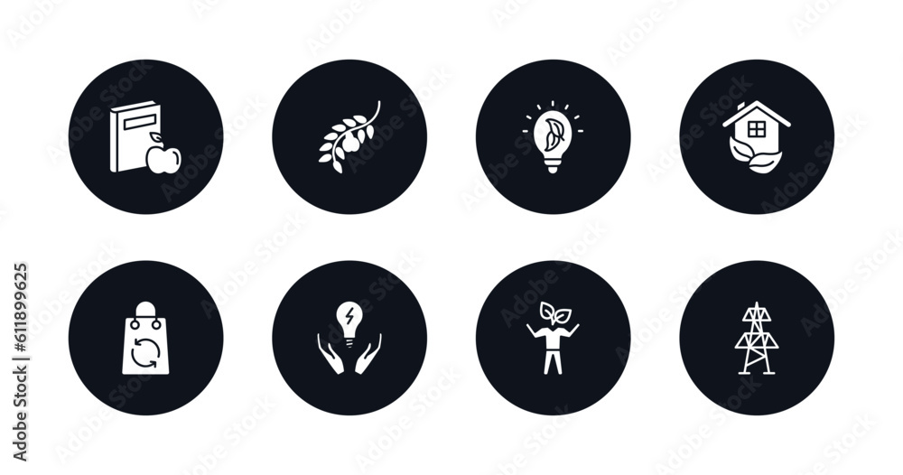 symbol for mobile filled icons set. filled icons such as and books, olives on a branch, eco light, ecological house, recycled bag, save energy, eco volunteer, electric station vector. symbol for mobile filled icons set. filled icons such as and books, olives on a branch, eco light, ecological house, recycled bag, save energy, eco volunteer, electric station vector.